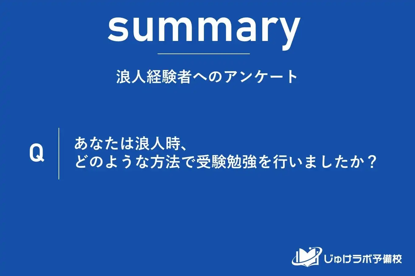 浪人生の学習方法に関する実態調査を実施、予備校通学58.5%と宅浪28.6%の二極化が進む