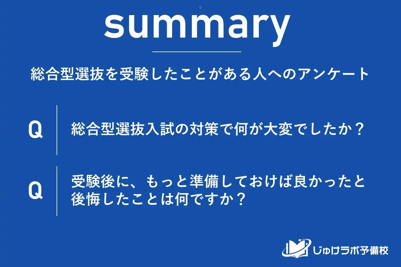 じゅけラボ予備校が総合型選抜入試の実態調査を実施、面接対策に52.7%が苦戦する結果に